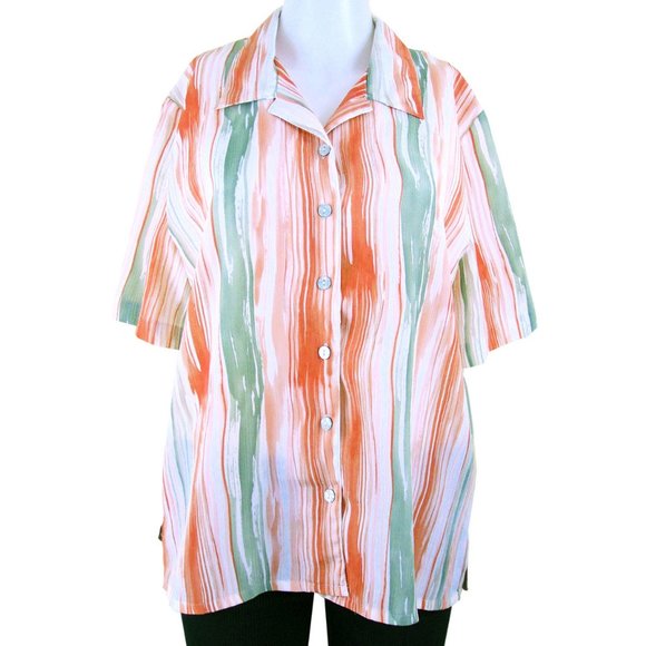 Alia Petites - Striped Short Sleeve Blouse - Picture 1 of 2